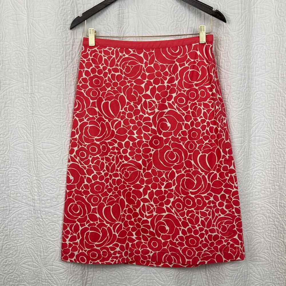 Boden Women’s Poplin Midi Floral Muted Salmon/Red Skirt sz 6L